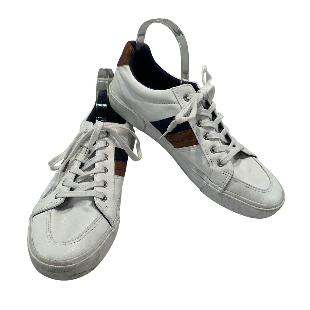Nautica Garrison‎ Men Size 12 White Brown Blue Stripe Casual Sneakers Shoes